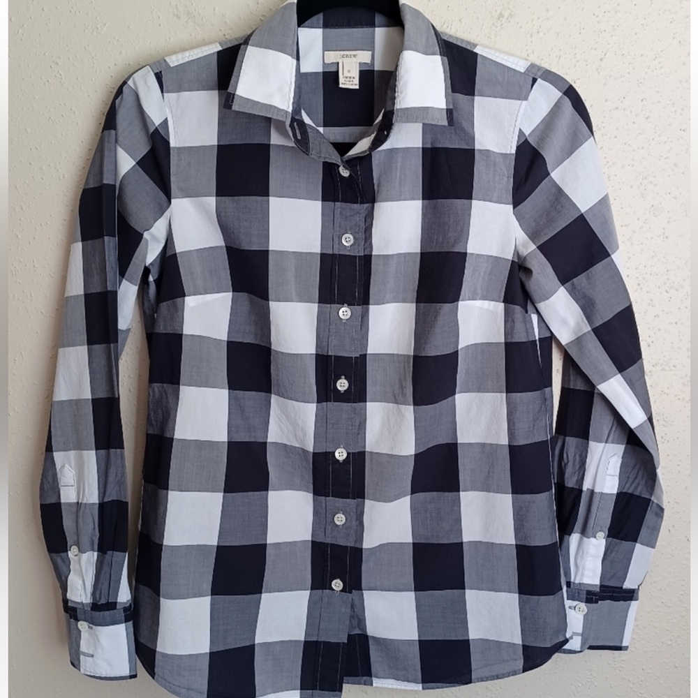 J. Crew Size 4 Black and White Buffalo Plaid Long Sleeve Button Down Shirt - Picture 2 of 9